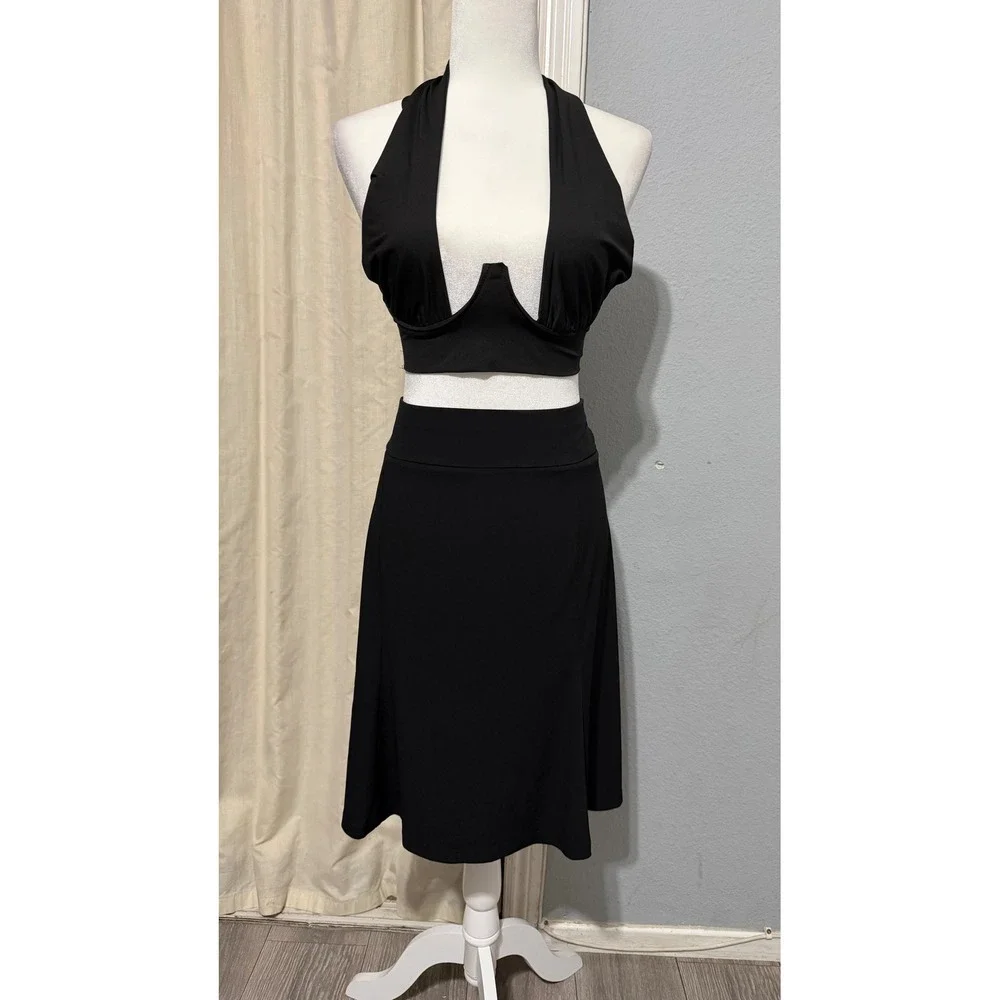 Lane Bryant Midi Skirt 22/24 Black Plus Pull On A-Line Stretch Jersey Whimsical